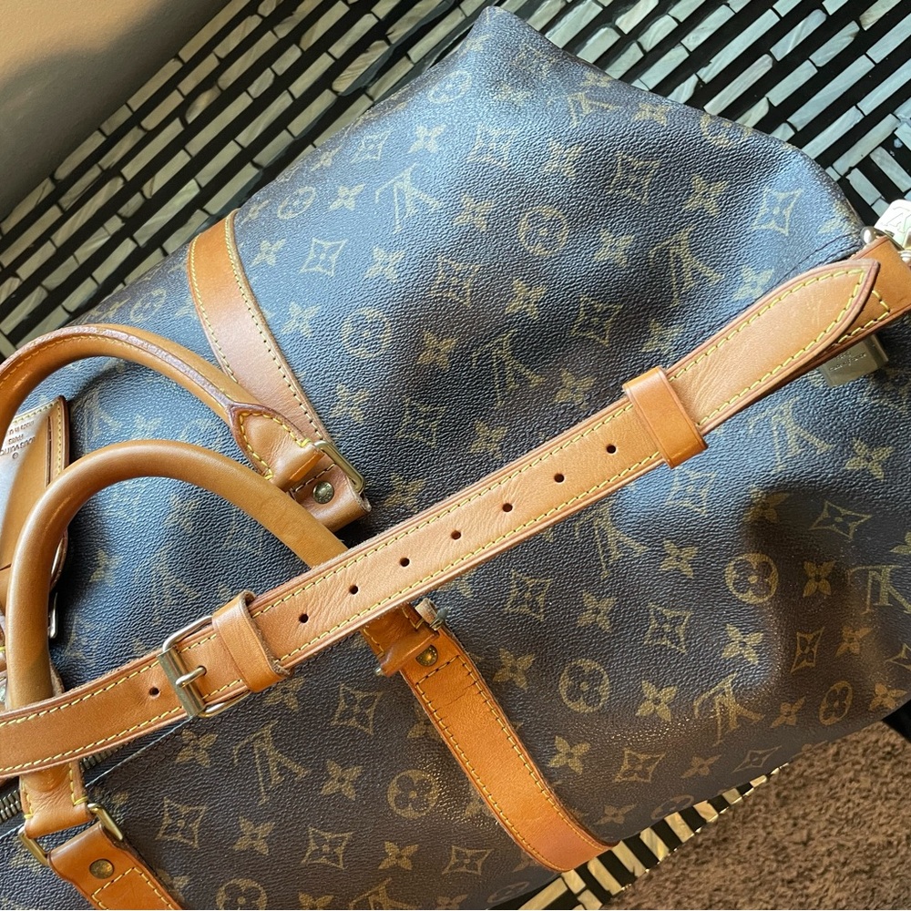 Louis Vuitton Brown Monogram Keepall Travel Duffle with Tan Leather Trim - Picture 10 of 12
